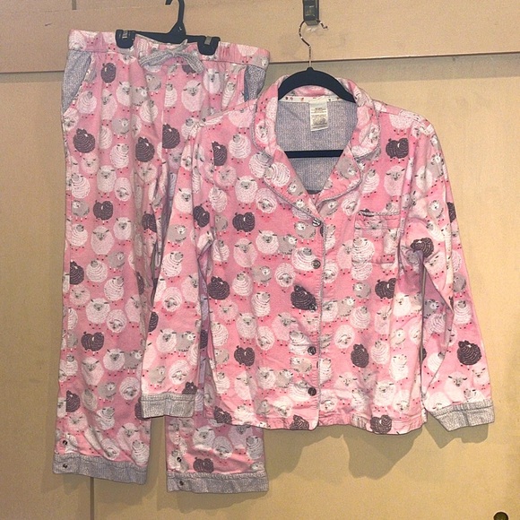 Munki Munki sheep themed pink and grey pajama set, flannel size Med / Large - Picture 1 of 11
